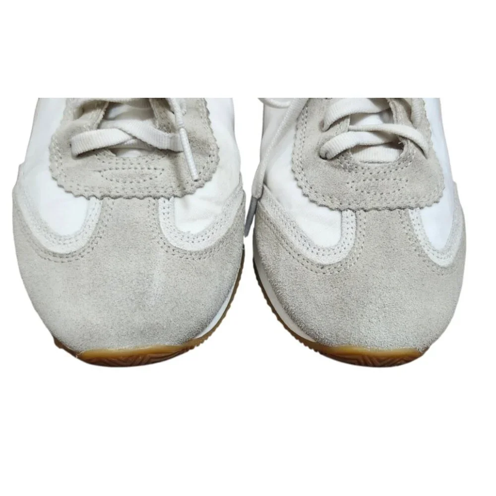 Tory Burch White Leather Suede Sneakers Size 8.5M Retro Runner Lace Up Casual - Picture 3 of 13